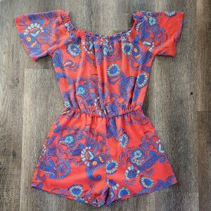✨NWT!✨Everly Red Blue Paisley Floral Cover-Up Smocked Off-The-Shoulder Romper-M
